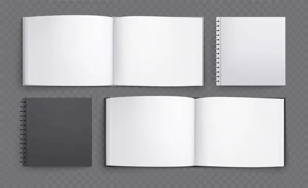 Könyvek Mockup Reális Készlet Üres Papír Album Spirál Notebook Képek — Stock Vector