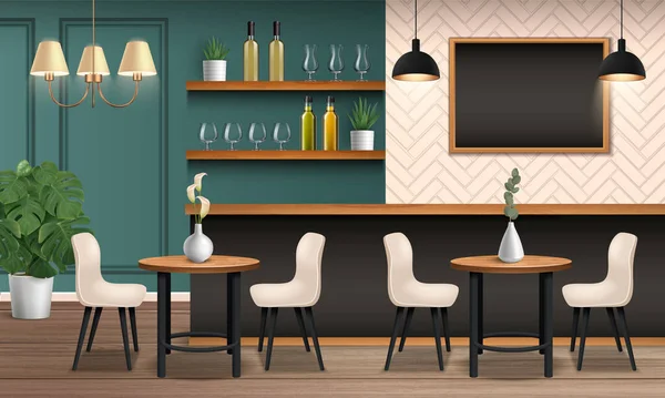 Café Composição Realista Interior Com Restaurante Mobiliário Vetor Ilustração — Vetor de Stock