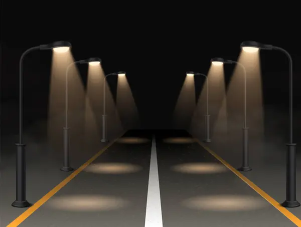 Οδός Λάμπα Ρεαλιστική Σύνθεση Νύχτα Δρόμο Φώτα Διάνυσμα Εικονογράφηση — Διανυσματικό Αρχείο