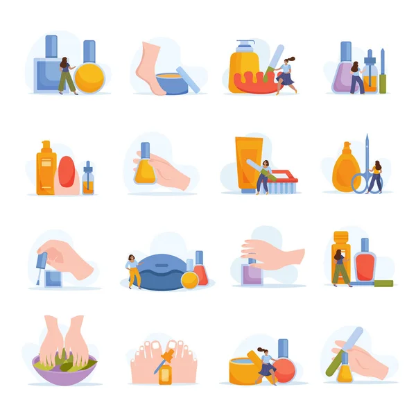 Iconos Planos Manicura Pedicura Con Símbolos Cuidado Uñas Ilustración Vectorial — Vector de stock