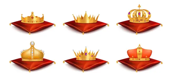 Corona Reale Oro Con Simboli Monarchia Realistico Isolato Illustrazione Vettoriale — Vettoriale Stock