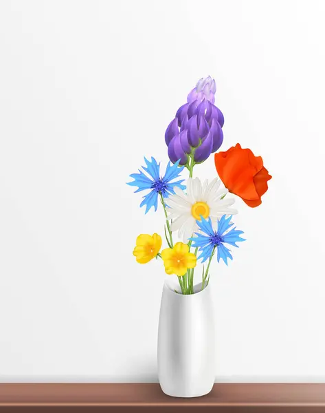 Άνοιξη Λουλούδια Ρεαλιστικό Φόντο Παπαρούνα Διανυσματική Απεικόνιση — Διανυσματικό Αρχείο