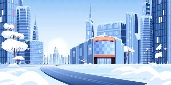 Современная Композиция Города Зимним Видом Город Покрытый Снегом Ледяным Вектором — стоковый вектор