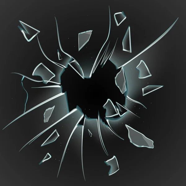 Realistic Broken Glass Composition Black Background Images Falling Shards Surrounding — Stock Vector