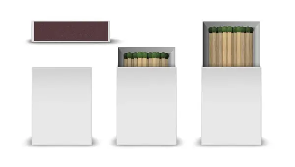 Match Sticks Κουτιά Ρεαλιστική Που Απομονώνονται Λευκό Φόντο Διανυσματική Απεικόνιση — Διανυσματικό Αρχείο
