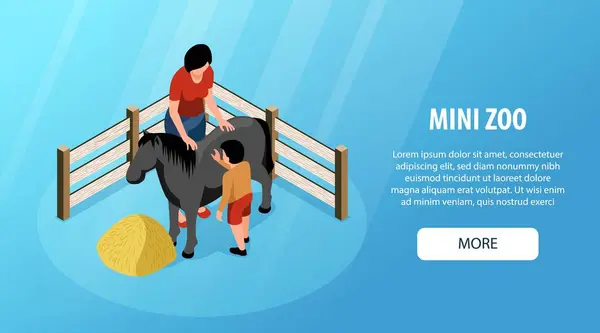 Mini Zoo Isometrico Banner Bambini Con Più Pulsante Testo Modificabile — Vettoriale Stock