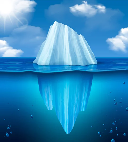 Iceberg Realistische Komposition Mit Gletscher Unter Und Über Wasser Vektorillustration — Stockvektor