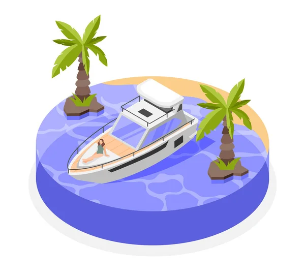 Segling Isometriskt Koncept Med Motor Yacht Havet Vektor Illustration — Stock vektor