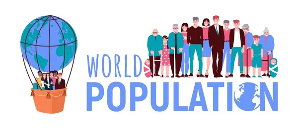 Bevölkerung Welt Demographie Zusammensetzung Der Flachen Text Und Doodle Stil — Stockvektor