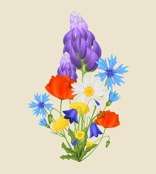 Flores Primavera Composição Realística Com Ilustração Vetor Camomila — Vetor de Stock