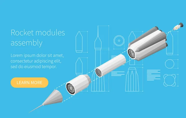 Isometrisch Concept Voor Raketbouw Met Modules Voor Ruimtevaartuigen Die Vectorillustratie — Stockvector