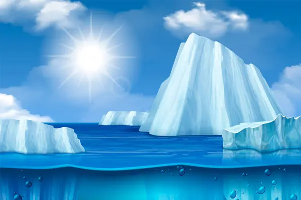 Ікебергський Льодовик Реалістична Композиція Замороженими Льодовиками Холодному Морі Векторні Ілюстрації — стоковий вектор