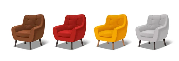 Реалистичные Иконки Кресла Мягкими Текстильными Креслами Разных Цветов Изолированная Векторная — стоковый вектор