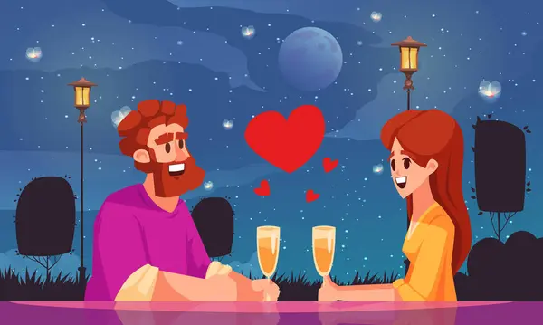 Composição Desenho Animado Relacionamento Romântico Com Casal Apaixonado Sentado Restaurante —  Vetores de Stock