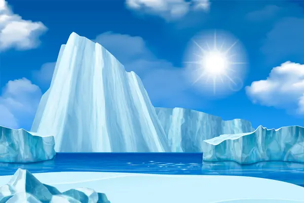 Iceberg Realistic Composition Glacier Rock Northern Sea Vector Illustration — Stock Vector