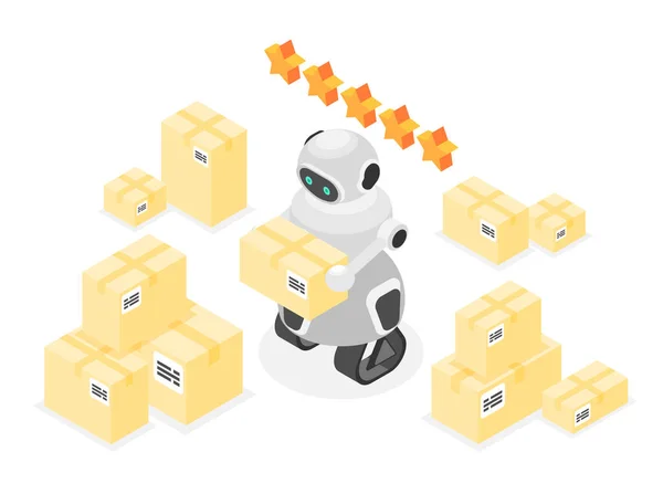 Robot Delivery Isometrisches Konzept Mit Roboter Kurier Der Bestellte Waren — Stockvektor