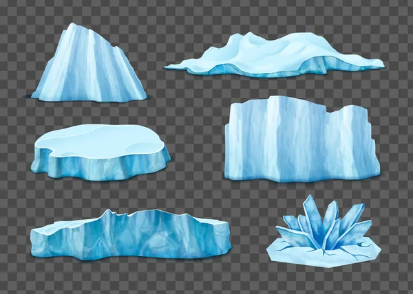 Iceberg Iconos Realistas Establecidos Con Glaciares Sobre Fondo Transparente Ilustración — Vector de stock