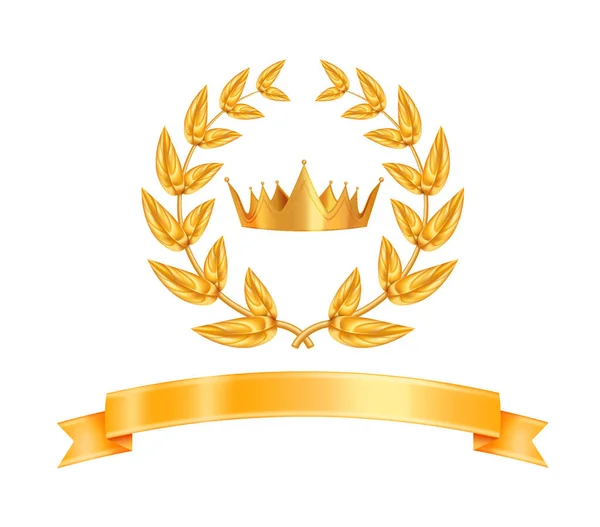 Złoty Godło Korony Królewskiej Symbolami Szlachetności Realistyczny Wektor Ilustracji — Wektor stockowy