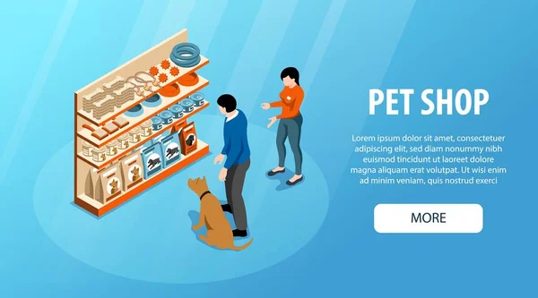 Isométrico Pet Shop Cena Com Donos Cães Ilustração Vetorial Interior —  Vetores de Stock
