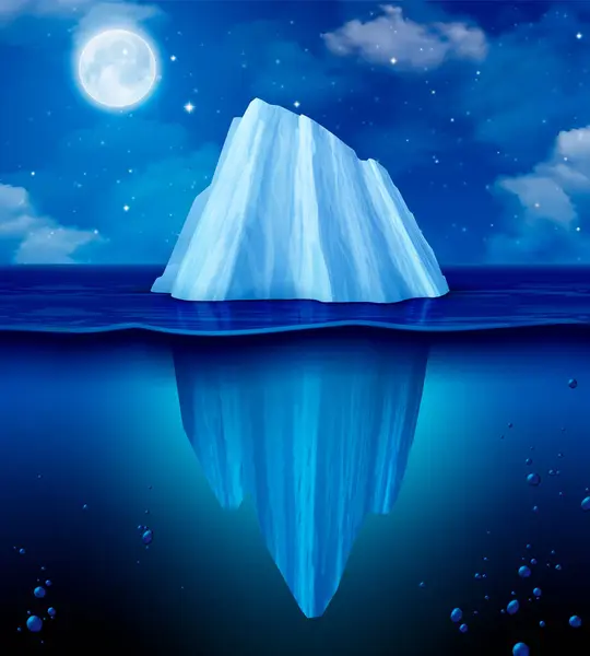Iceberg Composizione Realistica Con Ghiacciaio Nel Freddo Mare Notte Acqua — Vettoriale Stock