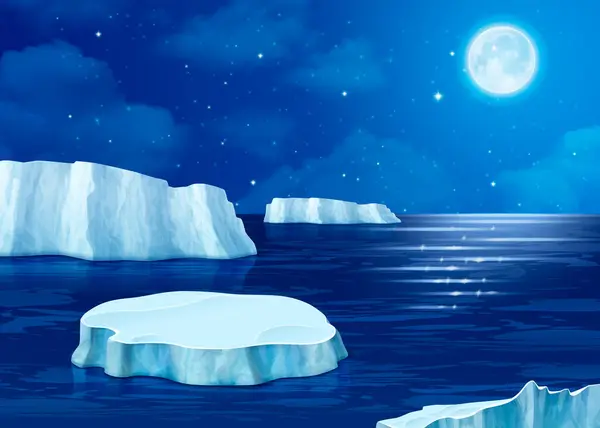 Iceberg Realistic Composition Glaciers Northern Night Landscape Vector Illustration — Stock Vector