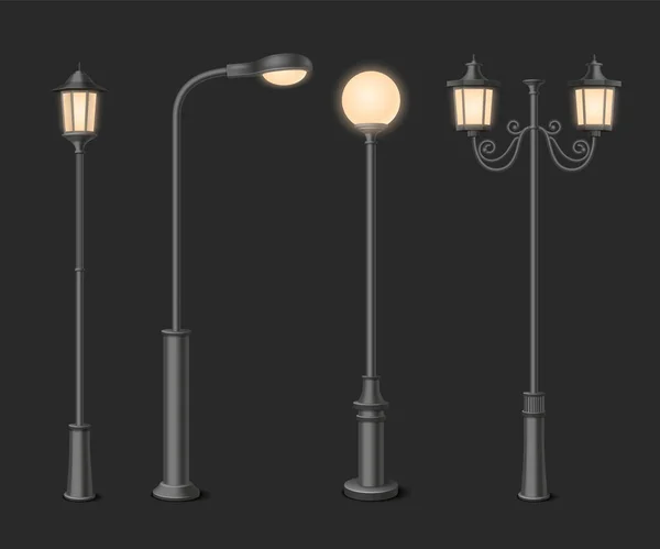 Street Lamp Realistyczne Antycznych Latarni Czarnym Tle Izolowane Wektor Ilustracji — Wektor stockowy