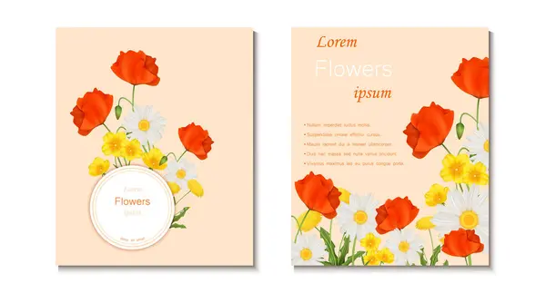 Άνοιξη Λουλούδια Ρεαλιστικά Σετ Σύμβολα Ευχετήρια Κάρτα Απομονωμένη Διανυσματική Απεικόνιση — Διανυσματικό Αρχείο