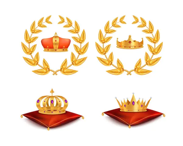 Gouden Koninklijke Kroon Bezet Met Adel Monarchie Symbolen Realistisch Geïsoleerde — Stockvector