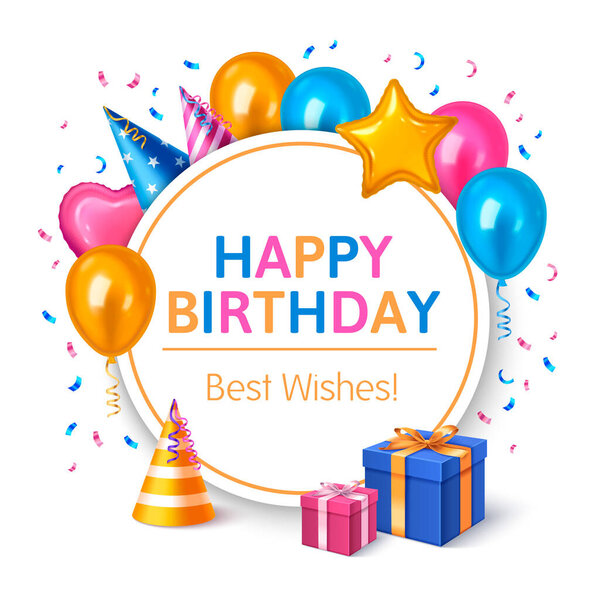 Birthday Background Realistic Elements Frame — Stock Vector
