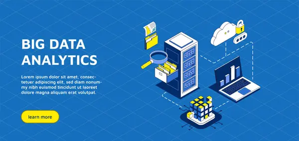 big data analytics banner template in isometric style