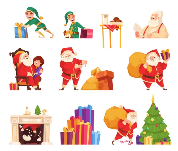 Vánoční Kreslený Originální Ilustrační Set Santa Clausem — Stock fotografie