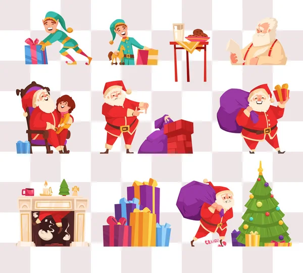 Vánoční Kreslený Originální Ilustrační Set Santa Clausem — Stock fotografie