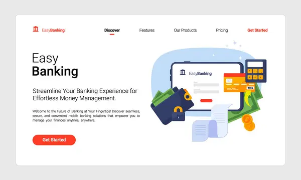 Flat Mobile Digital Banking Services Landing Page Template — Stock Photo, Image