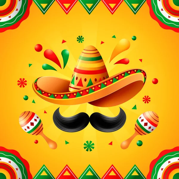 Mexikansk Hatt Sammansättning Med Maracas Och Dekorativa Element — Stockfoto