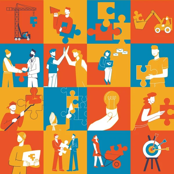 Hand drawn business teamwork illustration set with characters co