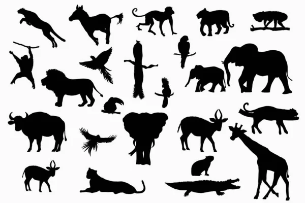 Set Flat African Animals Silhouettes — Stock Photo, Image