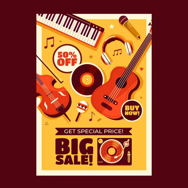 Hand drawn sale music advertising composition with musical instr
