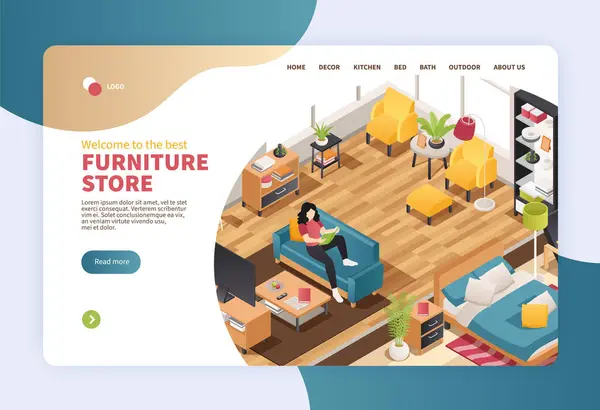 Isometric Furniture Landing Page — Stock Photo, Image