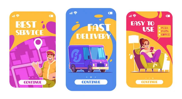 Delivery cartoon app design set