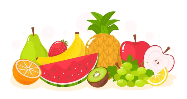 Hand drawn juicy fruit composition with different fresh fruits o