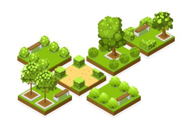 Bir kırsal kesimin Isometric Orman kompozisyon kümesi