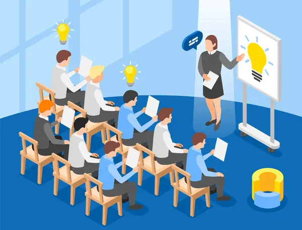 Isometric teamwork business illustration background with a group