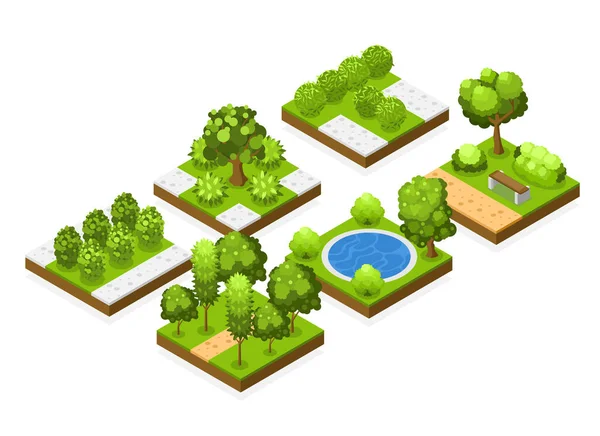 Isometric Forest composition set of sections of a countryside