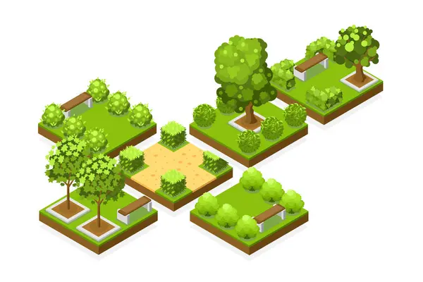Isometric Forest composition set of sections of a countryside