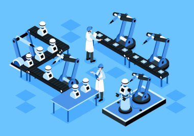 Teknoloji elementleriyle Isometric Robotları bileşimi