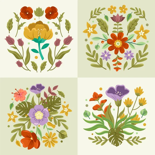 Flat hand drawn flowers illustration set with beautiful blossom flowers