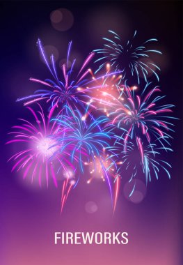 Gerçekçi parlak renkli havai fişekler dikey pankart C 'ye şablon