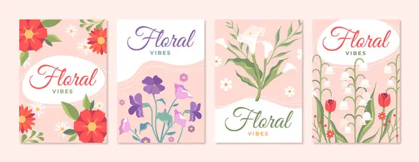 Handgezeichnete Florale Karten Sammlung Mit Schönen Blumen Auf Anstecknadel — Stockfoto