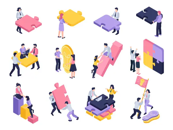 stock image Isometric teamwork set with people working