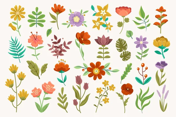 Flat hand drawn flowers original elements collection with flower